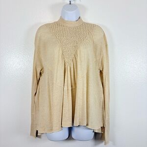 New Romantics Boho Smocked Babydoll Top Cream Beige Size S/P Romantic Feminine